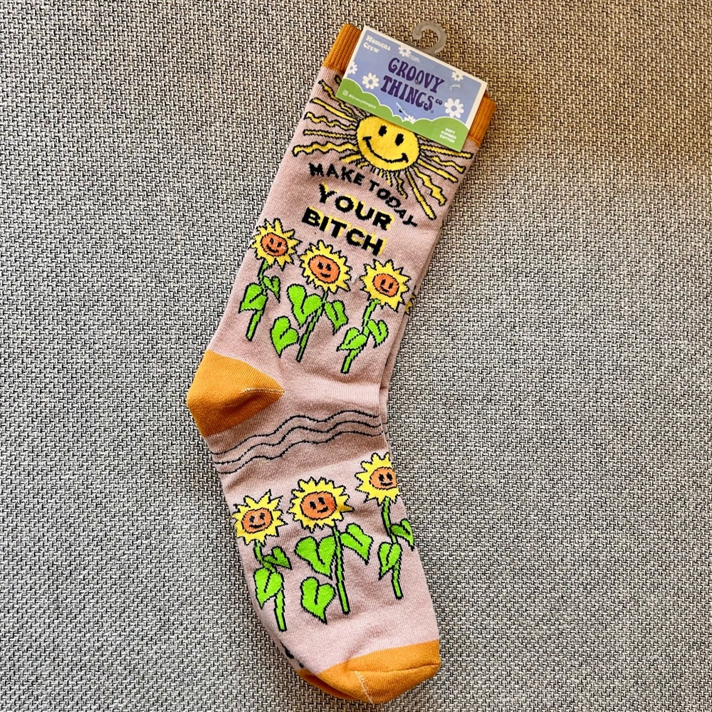 Groovy Things Women’s Crew Socks one size “Make Today Your &@%#*” Sunflowers